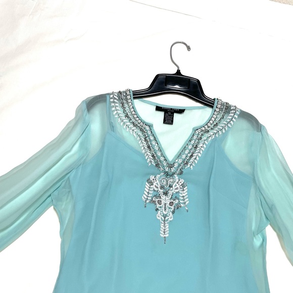 Embellished tunic & matching cami set. Color Aqua Sz PM - Picture 2 of 12
